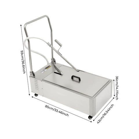 14.5 Gallon Commercial Oil Filter Machine 55L Capacity with pump hose and sturdy handle for restaurant grease cleanup.