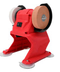 Badass Compact Mini Bench Grinder With 70mm Grinding Wheel 5500 RPM Speed, red design with suction cups for stability.