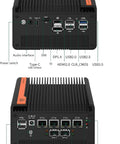 Straight Fire Firewall Appliance Mini Pc With Intel Alder Lake N100, Sfp Ports, Four 2.5GbE Outputs, Dual 10GbE Uplinks, Aes Ni Encryption, detailed view of back ports and interfaces.
