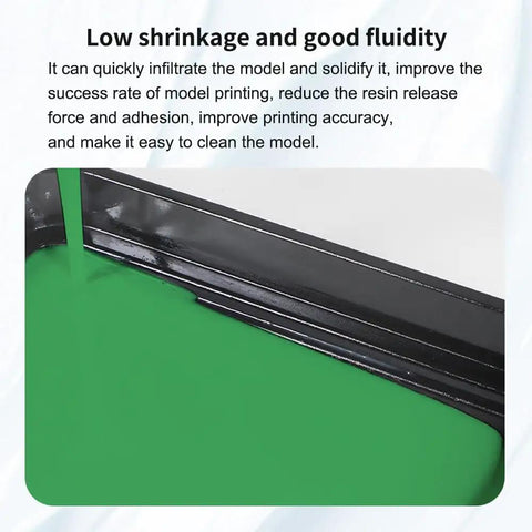 Kick Your Dental Lab Into High Gear With This Top Shelf Castable Resin For DLP LCD UV Curing 3D Printer Featuring Ultra Low Shrinkage And Near Zero Ash Residue For Dead On Precise Crown Castings In Vivid Green One Kilogram Pack in a tray demonstrating low shrinkage fluidity.