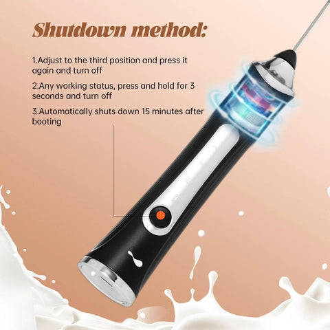Rechargeable Milk Frother Handheld For Coffee With 3 Speeds 2 Heads And Stand Barista Grade Electric Milk Foam Wand detail view