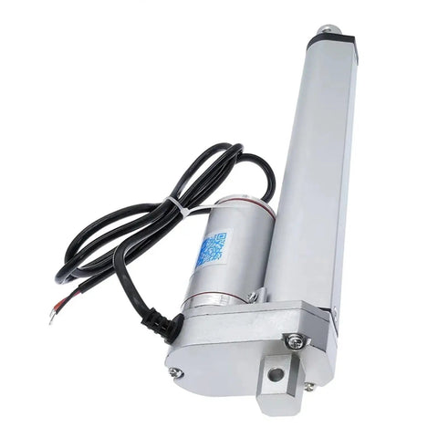 Badass Electric Linear Actuator Featuring A Rock Solid 200Mm Stroke And Serious 1000N Thrust For Smooth DC Powered Push Pull Motion In DIY Automations That Are Built Different, showing silver housing and attached motor.