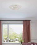 Cassandra 4 Light Brushed Nickel Ceiling Mount Fixture With K9 Crystal Glass for modern vibe in elegant living room.