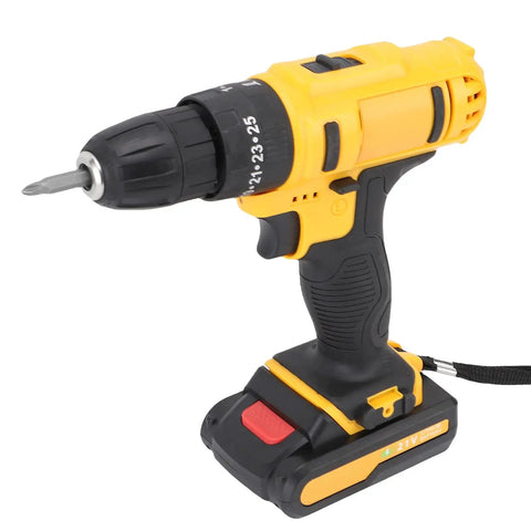 Rugged 21V Cordless Drill And 3 In 1 Impact Driver Kit Featuring Straight Shooting Accuracy Up To 1280 Rpm with battery and bit.