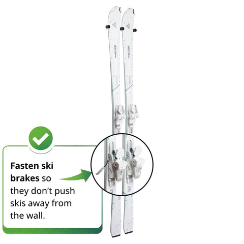 Heavy Duty Ski Wall Mount Storage Rack Eight Pack Edge Safe Vertical Hangers Modern Industrial Design Top Tier Vulcanized Rubber holding skis.