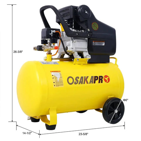 Heavy Duty 13 Gallon Air Compressor With Powerful 4.5HP Oil-Lubricated Motor And 115 Psi Horizontal Tank For Garage, Painting And Nailing Tasks Portable Design With Easy Roll Wheels shown with yellow tank and wheels.