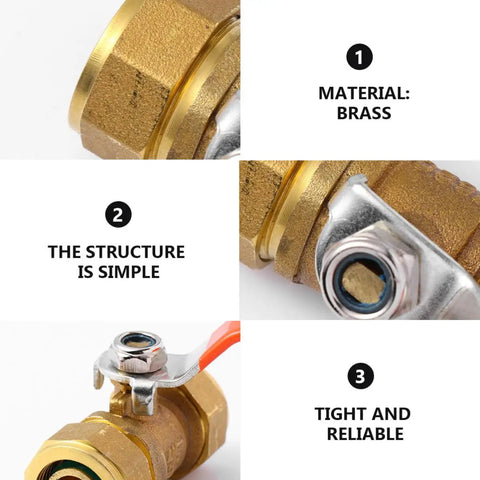 Heavy Duty Brass Ball Shut Off Valve For Water Heater Inlet Pipe Blocks Backflow with simple structure and reliable connection.