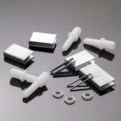 No Hassle Fixin Up Kit For Plantation Shutters Featuring Steel Spring Pins Louver Staples And Collar Pins with assorted hardware.