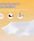Lens wipes for eyeglasses, 200-count, white wet-strength wipes for glasses, camera lenses, sunglasses, and phone screens.