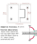 Premium Rock Solid 2 Pack Heavy Duty Glass Door Hinges Slick Swing Operation 304 Stainless Steel Frameless Showers size and dimensions