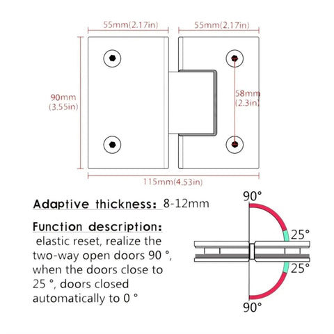 Premium Rock Solid 2 Pack Heavy Duty Glass Door Hinges Slick Swing Operation 304 Stainless Steel Frameless Showers size and dimensions