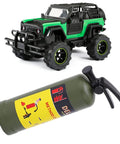 Top Tier RC Car Mini Fire Extinguisher Slick Simulation Decoration Lightweight Portable Accessory With Adhesive Stickers For Clean Vehicle Customization And Road Ready Setup showcasing green RC car with extinguisher prop.