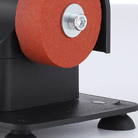 Close-up of the wheel on the Compact Tabletop Electric Grinder With Dual Finishing Wheels for snag free sharpening and reliable deburring.
