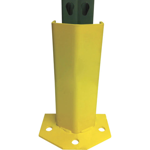 Heavy Duty 18 Inch Pallet Rack Column Protectors Built Tough As Nails With High Impact Steel Forklift Guards in yellow.