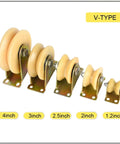 Top Shelf V Groove Track Roller For Sliding Doors Built Rugged With Smooth Double Roll Bearings And Reliable 3 Inch Steel Pulley that includes various sizes from 1.2 to 4 inches.