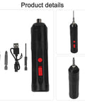 No Sweat Handheld Electric Drill With Ergonomic Cordless Handle For Quick Smartphone Repairs And Home Appliance Assembly, USB and bits included.