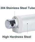 Tough Heavy Duty Linear Actuator With Smooth Telescopic Rod And Built In Hall Sensor 24V Hassle Free Setup 600 mm Stroke 4000N Force showing 304 stainless steel tube details.