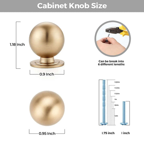 Level Up Your Decor With Slick Champagne Bronze Cabinet Knobs 24 Pack Round Dresser Handles Crafted From Heavy Duty Zinc Alloy For A Rock Solid Home Refresh Project, showcasing knob sizes of 0.9 and 0.95 inches.