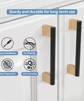Five Inch Black And Gold Knurled Cabinet Pulls Set Of Ten Heavy Duty Drawer Handles installed on white cupboard doors