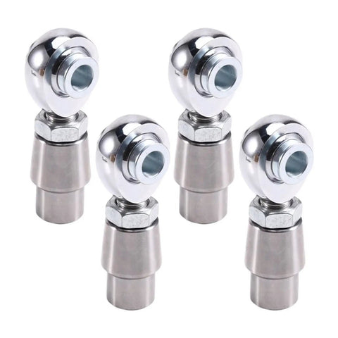 Bulletproof 8 Piece 5/8 Inch 18 Thread Heim Joint Rod End Kit For Slick Linkage Rotation And Tight Misalignment Fixes On Heavy Duty Machines And Custom Mods With Quick Install, close-up of four heim joints.