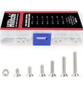 180 Piece Metric M4 Hex Socket Flat Head Countersunk Bolts And Nuts Kit In Clear Storage Case, Pro Grade 304 Stainless Steel
