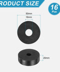 16 Piece Heavy Duty Rubber Spacers Featuring Badass Vibration Dampening Built Tough For Zero Flex Mounting And Smooth Gear Operation Indoors Or Outdoors, showing sizes of 50mm and 20mm.