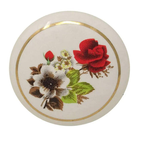 Six Pack Of One Point Five Inch Hand Painted Ceramic Knobs For Kitchen Cabinets And Dresser Drawers Retro Vintage Red Rose Pulls With A Top Shelf Smooth As Butter Finish That Takes Your Space To The Next Level Today - close-up of red rose design on ceramic knob.