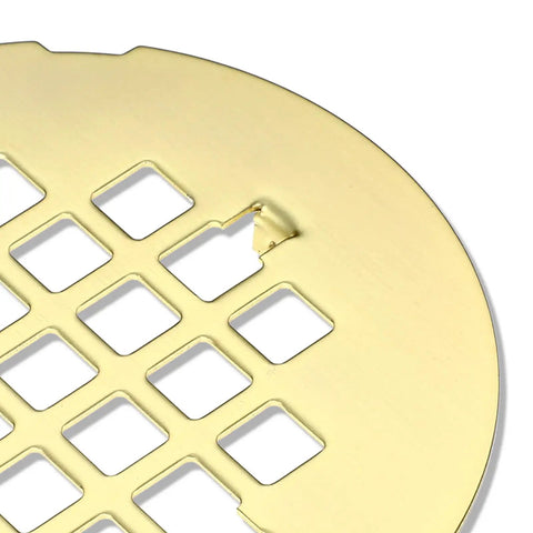 Rock Solid Gold Snap In Shower Drain Cover round stainless steel strainer with grates, ideal for preventing clogs.