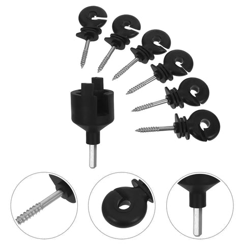 Screw-In Wire Insulators For Wood Posts Sun Resistant 51 Pack With Socket Tool, black screw-in fence insulators with socket tool