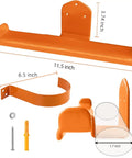 Backpack Leaf Blower Hanger With Tube Hook 2 Pack Wall Mounts for Backpack Sprayers and Chainsaws, shown in orange steel with measurements.