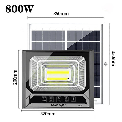 JUDYSSY Solar Led Flood Light, Ip67 Waterproof Outdoor Light Villa, Garden Lig, White-800W EU with solar panel dimensions