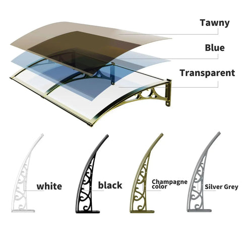 Patio Deck Awning Kit With Adjustable Reach 24 32 39 47 Inches, Complete Bracket Set, Blue Panel Outdoor Shade For Patio Or Window, Weatherproof UV Shield, 60x130 CM, Easy Install, Built Tough Silver Brackets