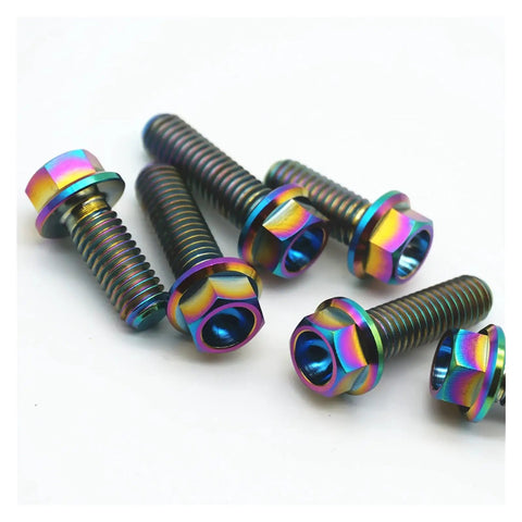 Grade Five Titanium Bolts Flange Head Screws For Mountain Bikes Hella Tough Cycling Hardware Frame fasteners, mixed colors.
