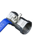 Bulletproof Stainless Steel Ball Valve With Slick Female Threaded Plumbing Connector For Faucets And Water Pipes, 1 inch with blue lever.