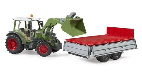 Fendt Vario 211 Tractor With Front Loader And Tipping Trailer Steerable Off Road Front Axle Rugged Tread Tires Kid Friendly Model