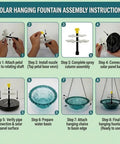 Assembly instructions for 3 Tier Solar Powered Hanging Bird Bath Fountain With Blue Bowl For Hummingbirds, Outdoor Garden Patio Yard Decor That Delivers Chill Water Cascade, No Wires, No Batteries.
