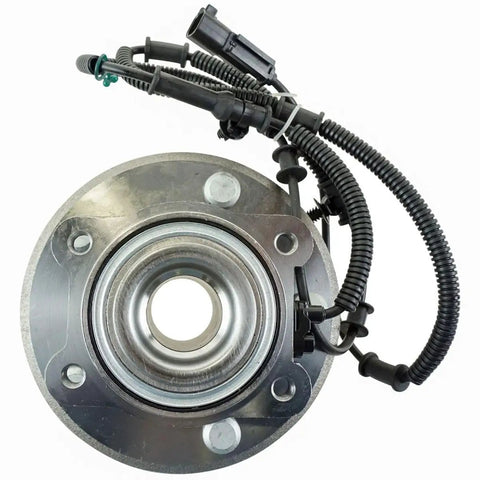 Heavy Duty Wheel Hub And Bearing Set Assembly Matching Left And Right Positions With A Slick Plug And Play Setup and beefy construction view from the top.