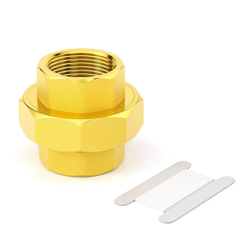 Brass Union Pipe Fitting 1-1/2 Inch Female Connector For Plumbing, heavy duty brass, corrosion resistant, includes sealing strip