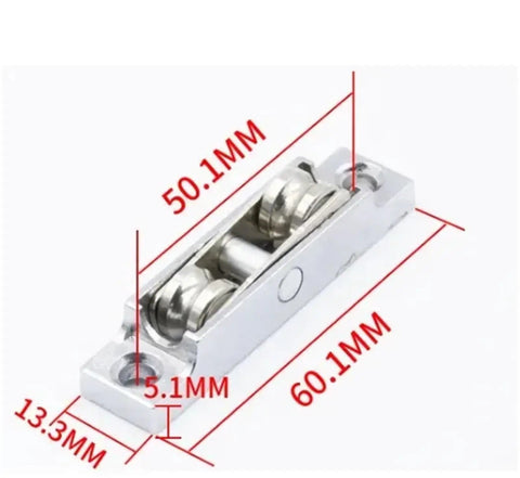 Heavy Duty Zinc Alloy Push Pull Window Pulley With Dual Wheel Assembly shown with dimensions for effortless balance adjustment.