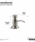 Transitional brass kitchen soap dispenser, above-counter 16-ounce, fits pre-drilled sinks, solid brass, classic traditional style.