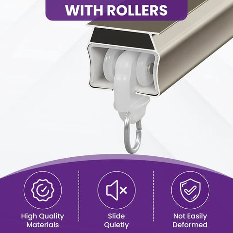 Zero Drama Dual Wheel Curtain Track Gliders 50 Piece Set with rollers shown, high quality design for smooth sliding.