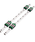 Two Pack Hgr20 Six Hundred mm Linear Guide Rails With Four Heavy Duty Pillow Block Bearings For Diy Cnc Routers And Mill Lathes, displaying parallel rails and bearings.
