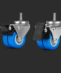 Super Heavy Duty Washing Machine Wheels With Locking Swivel Casters, blue wheels on a stainless frame for easy appliance movement.