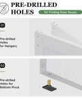 Foolproof Setup Bifold Barn Doors 40 Inch By 84 Inch With Badass 44 Inch Slider Track Kit showing pre-drilled holes for hangers and pivot.