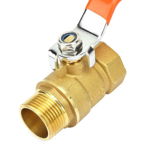 Heavy Duty Pro Level Hard Cast Brass Ball Shut Off Valve For Residential Plumbing And Water Systems, close-up view with orange handle.