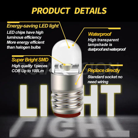 Badass E5 And E5.5 Led Bulbs 24V White Screw Base Replacement For Model Train Layouts Locos Wagons showing super bright SMD bulb details.