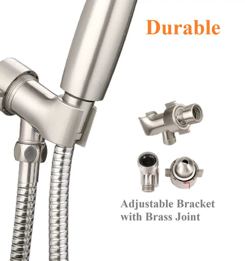 Powerful High Pressure Handheld Shower Head With 5 Spray Modes, Detachable Rain Showerhead close-up, brass joint detail