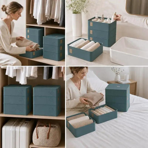 Premium Bra Storage Box With Lid, Elegant Closet Organizer For Lingerie And Underwear, stackable bins in soft touch finish.