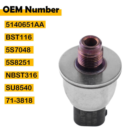 Brake fluid pressure sensor with metal body, purple threaded port, and black electrical connector