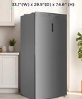Hella Roomy 21 Point 2 Cu Ft Convertible Upright Freezer Refrigerator With Glass Shelves Reversible Door in sleek stainless finish.